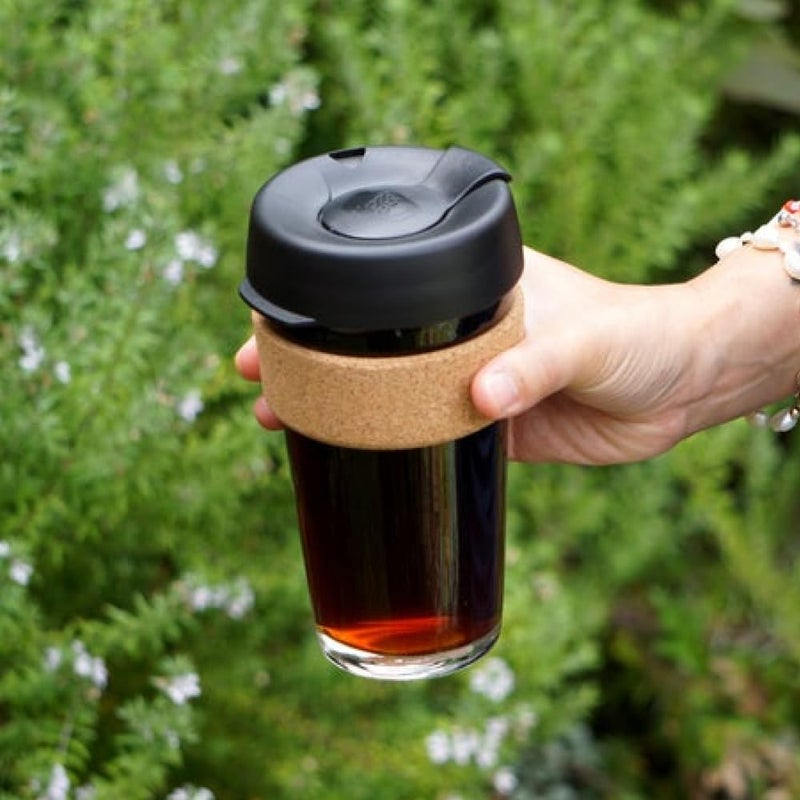 KeepCup Brew Cork, Reusable Glass Tumbler with Natural Cork, Grande Coffee Cup 16oz/454ml - Black - Image 2